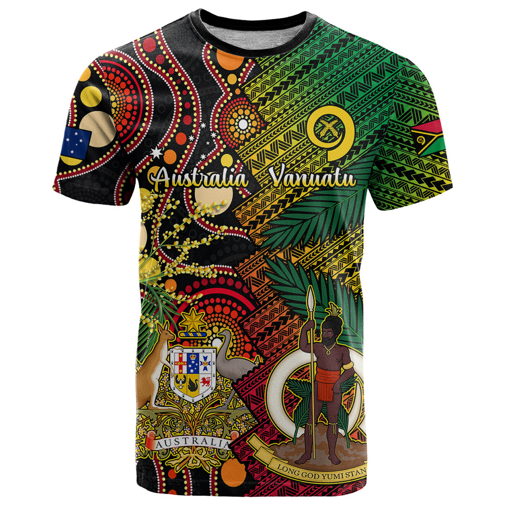 Vanuatu and Australia T Shirt Vanuatuan Polynesian Mix Aussie Aboriginal Art LT14 Black - Polynesian Pride