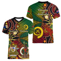 Vanuatu and Australia Women V Neck T Shirt Vanuatuan Polynesian Mix Aussie Aboriginal Art LT14 - Polynesian Pride