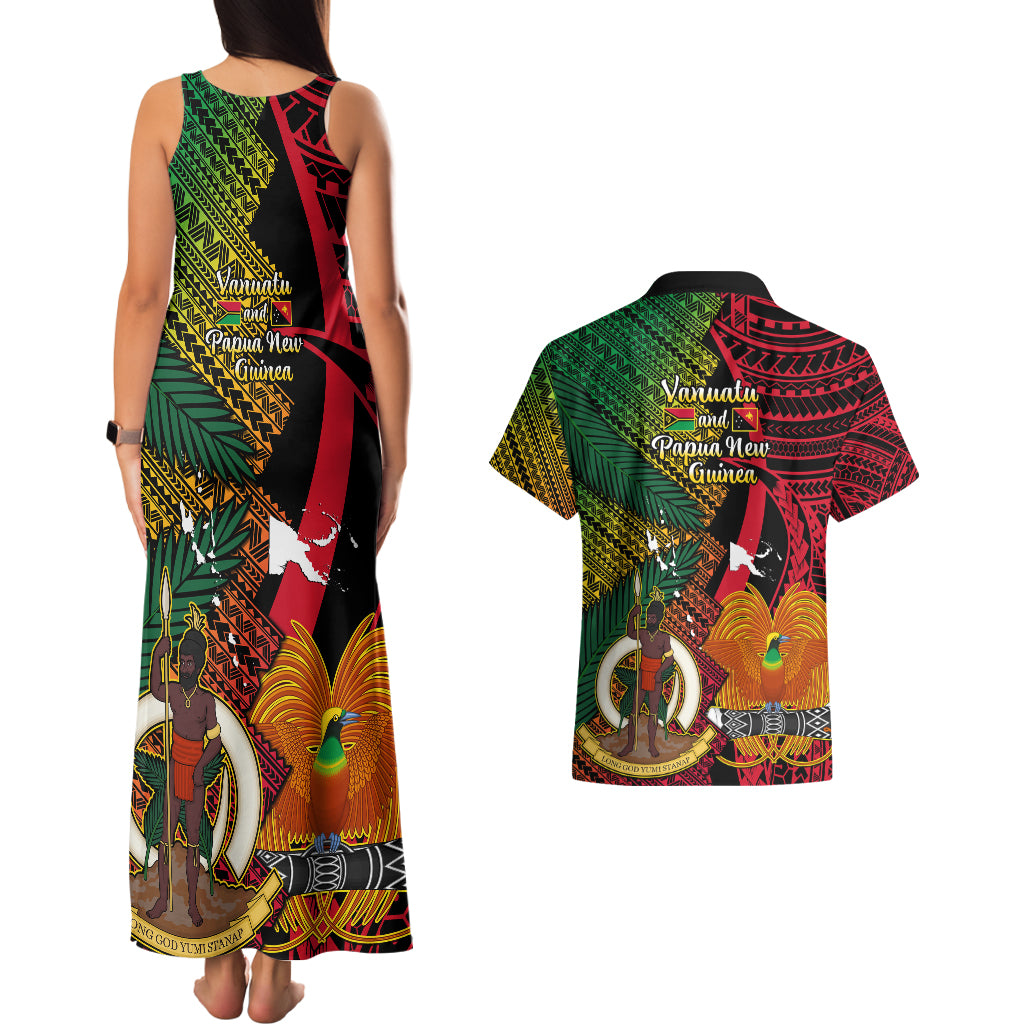 Vanuatu and Papua New Guinea Couples Matching Tank Maxi Dress And Hawaiian Shirt Vanuatuan With PNG Polynesian Pattern LT14 - Polynesian Pride