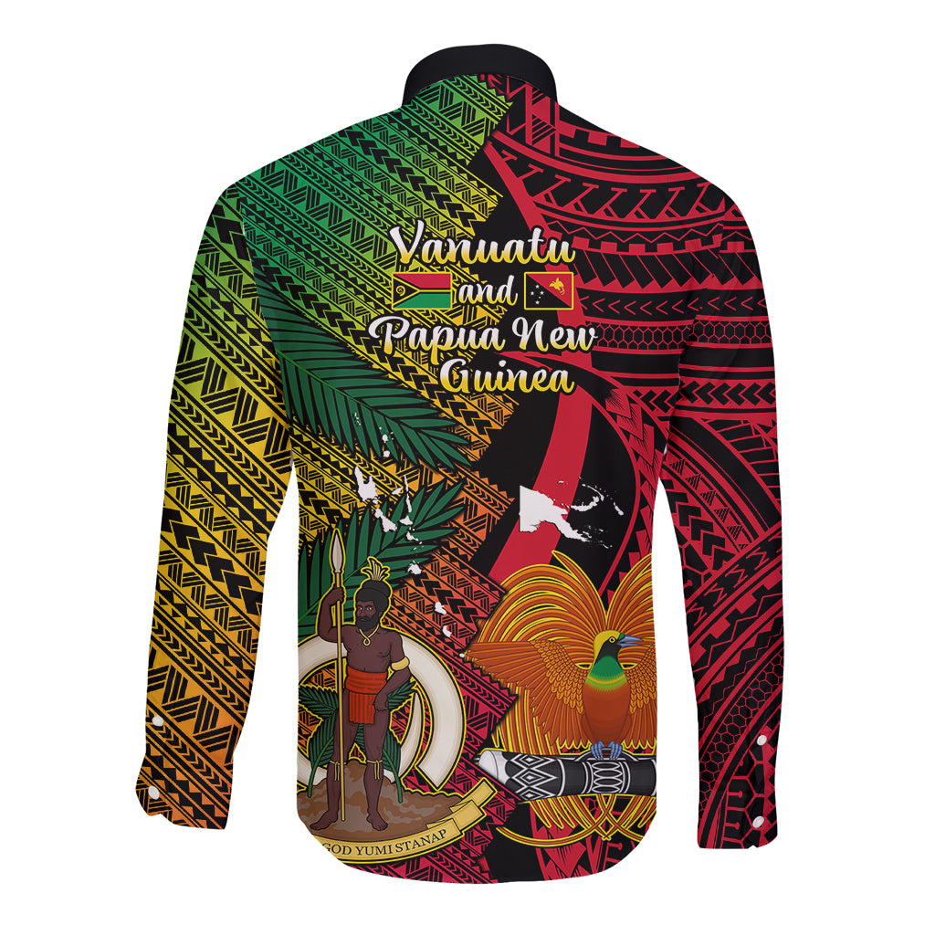 Vanuatu and Papua New Guinea Long Sleeve Button Shirt Vanuatuan With PNG Polynesian Pattern LT14 - Polynesian Pride