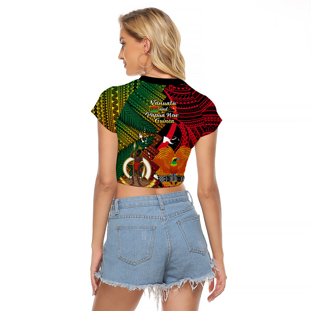 Vanuatu and Papua New Guinea Raglan Cropped T Shirt Vanuatuan With PNG Polynesian Pattern LT14 - Polynesian Pride