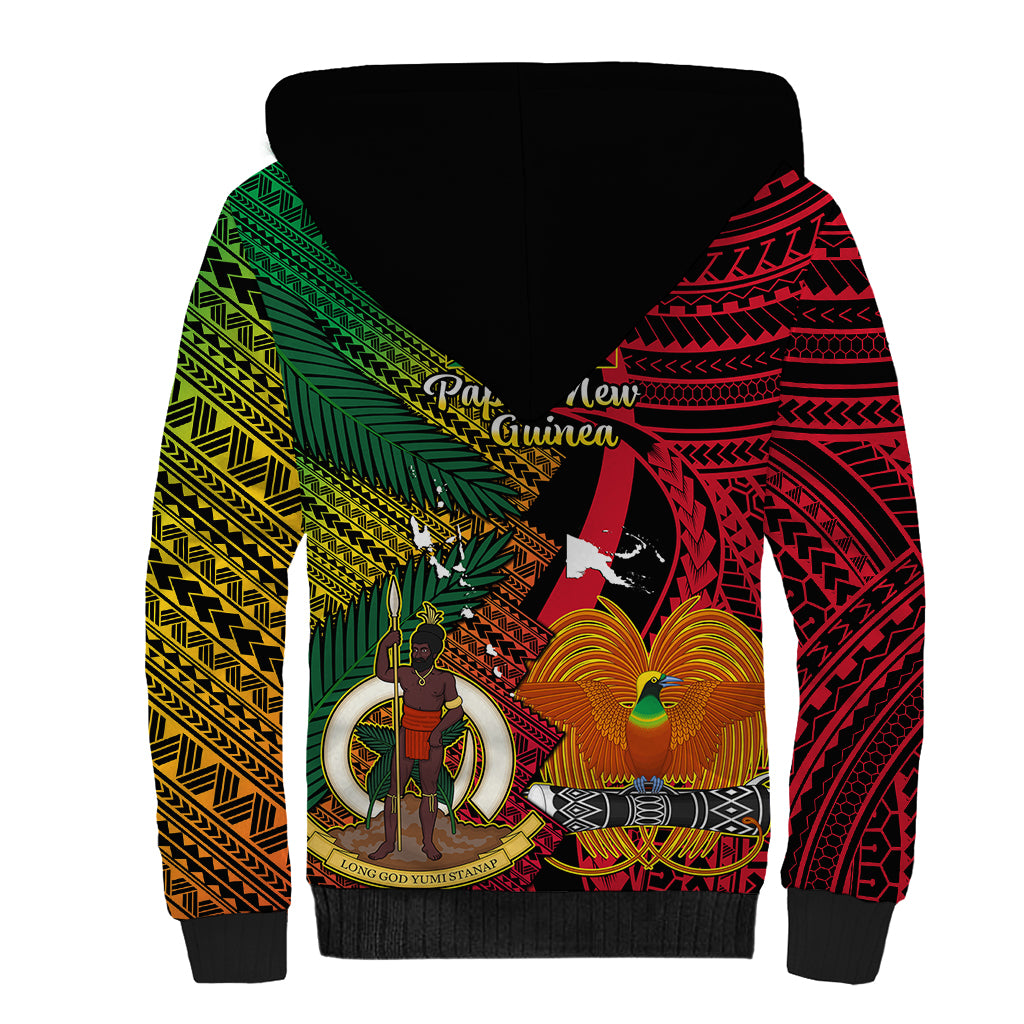 Vanuatu and Papua New Guinea Sherpa Hoodie Vanuatuan With PNG Polynesian Pattern LT14 - Polynesian Pride