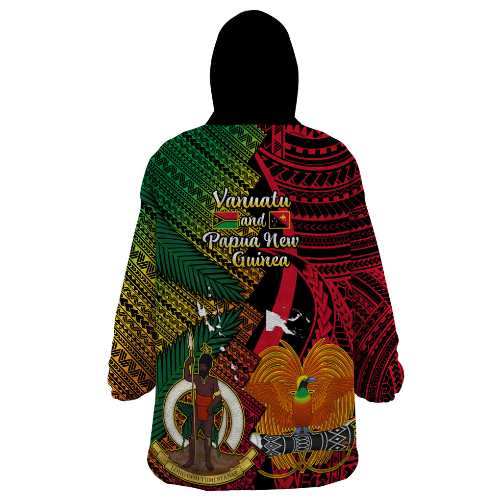 Vanuatu and Papua New Guinea Wearable Blanket Hoodie Vanuatuan With PNG Polynesian Pattern LT14 - Polynesian Pride