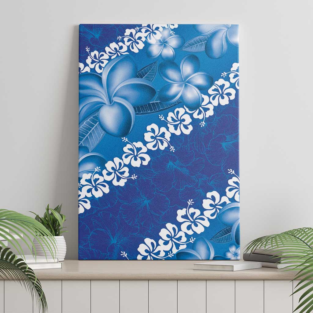 Vintage Blue Polynesia Canvas Wall Art Plumeria With Hibiscus Tropical Vibes