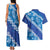 Vintage Blue Polynesia Couples Matching Tank Maxi Dress and Hawaiian Shirt Plumeria With Hibiscus Tropical Vibes