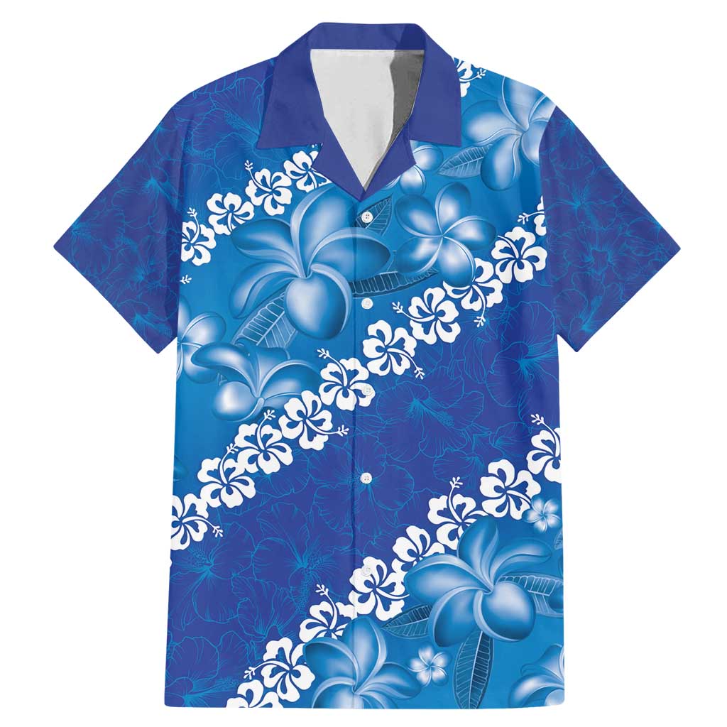 Vintage Blue Polynesia Family Matching Mermaid Dress and Hawaiian Shirt Plumeria With Hibiscus Tropical Vibes