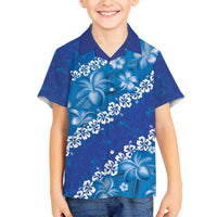Vintage Blue Polynesia Family Matching Off The Shoulder Long Sleeve Dress and Hawaiian Shirt Plumeria With Hibiscus Tropical Vibes LT14 Son's Shirt Blue - Polynesian Pride