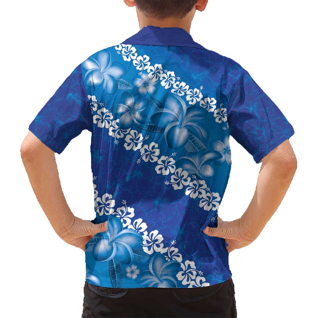 Vintage Blue Polynesia Family Matching Tank Maxi Dress and Hawaiian Shirt Plumeria With Hibiscus Tropical Vibes LT14 - Polynesian Pride