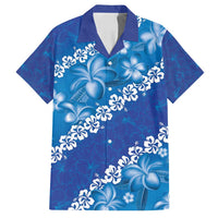 Vintage Blue Polynesia Family Matching Tank Maxi Dress and Hawaiian Shirt Plumeria With Hibiscus Tropical Vibes LT14 Dad's Shirt - Short Sleeve Blue - Polynesian Pride