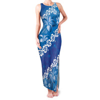 Vintage Blue Polynesia Family Matching Tank Maxi Dress and Hawaiian Shirt Plumeria With Hibiscus Tropical Vibes LT14 Mom's Dress Blue - Polynesian Pride