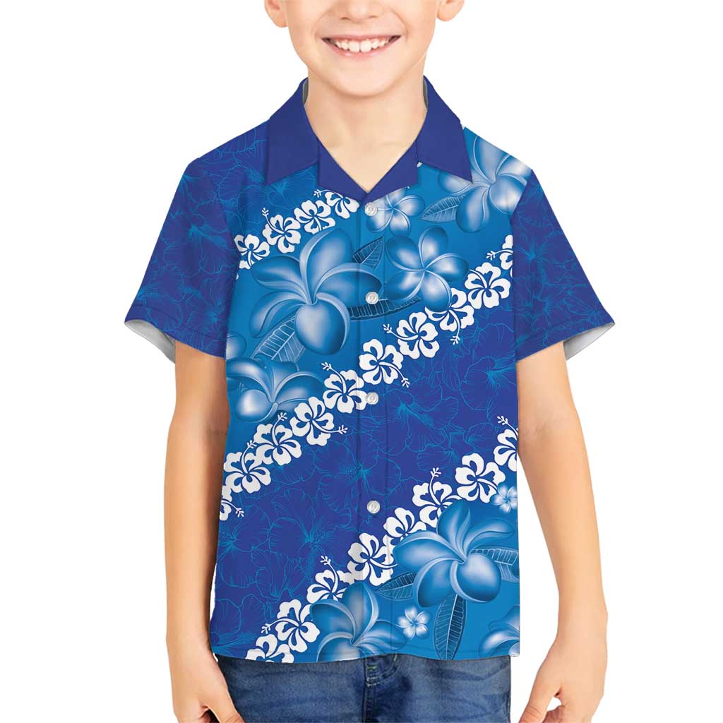Vintage Blue Polynesia Family Matching Tank Maxi Dress and Hawaiian Shirt Plumeria With Hibiscus Tropical Vibes LT14 Son's Shirt Blue - Polynesian Pride