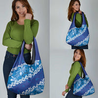 Vintage Blue Polynesia Grocery Bag Plumeria With Hibiscus Tropical Vibes