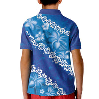 Vintage Blue Polynesia Kid Polo Shirt Plumeria With Hibiscus Tropical Vibes