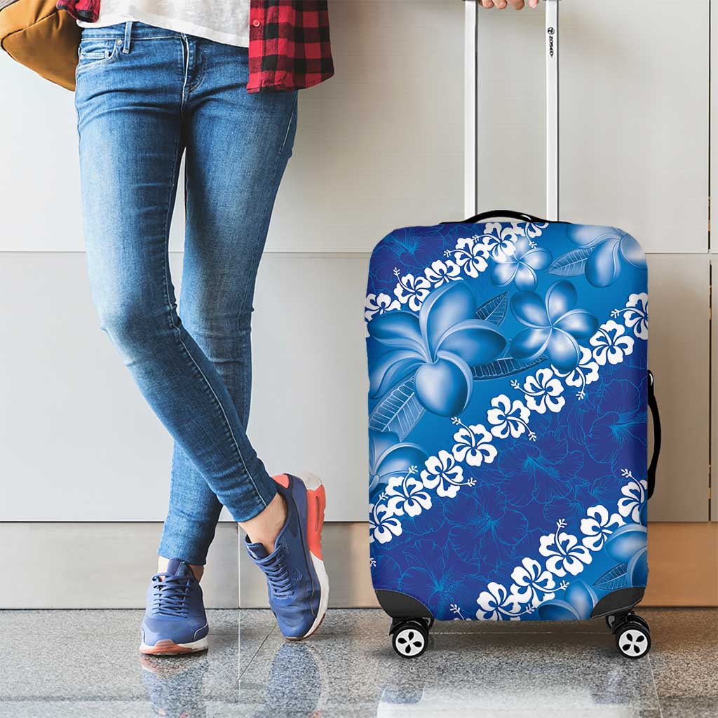 Vintage Blue Polynesia Luggage Cover Plumeria With Hibiscus Tropical Vibes