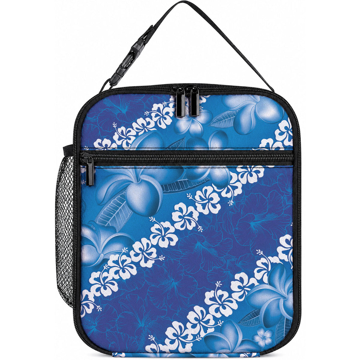 Vintage Blue Polynesia Lunch Bag Plumeria With Hibiscus Tropical Vibes LT14 10.2 × 8.3 × 4.3 inch Blue - Polynesian Pride