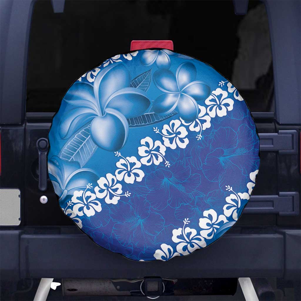 Vintage Blue Polynesia Spare Tire Cover Plumeria With Hibiscus Tropical Vibes