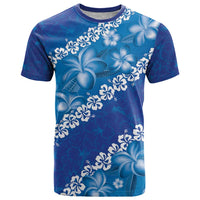 Vintage Blue Polynesia T Shirt Plumeria With Hibiscus Tropical Vibes