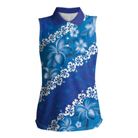 Vintage Blue Polynesia Women Sleeveless Polo Shirt Plumeria With Hibiscus Tropical Vibes