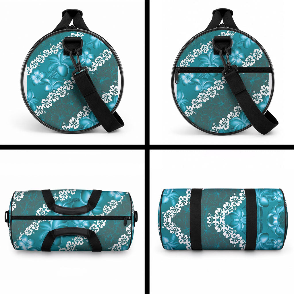 Vintage Dark Cyan Polynesia Duffle Bag Plumeria With Hibiscus Tropical Vibes LT14 - Polynesian Pride