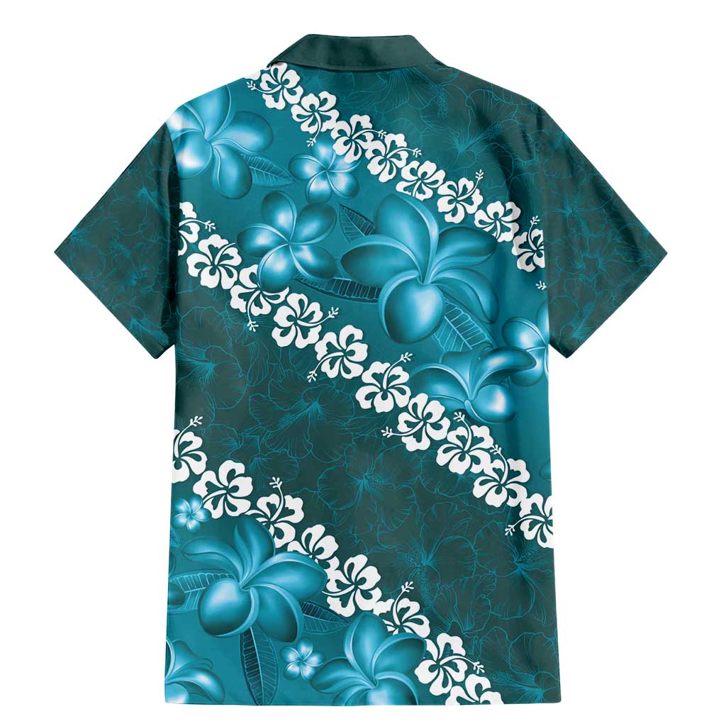 Vintage Dark Cyan Polynesia Family Matching Mermaid Dress and Hawaiian Shirt Plumeria With Hibiscus Tropical Vibes