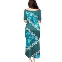 Vintage Dark Cyan Polynesia Family Matching Puletasi and Hawaiian Shirt Plumeria With Hibiscus Tropical Vibes LT14 - Polynesian Pride