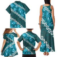Vintage Dark Cyan Polynesia Family Matching Tank Maxi Dress and Hawaiian Shirt Plumeria With Hibiscus Tropical Vibes LT14 - Polynesian Pride