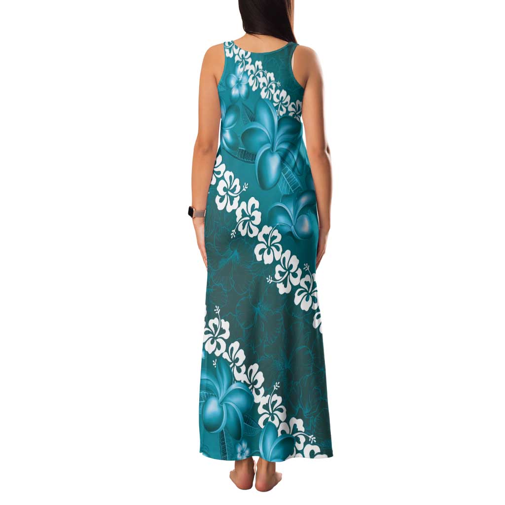 Vintage Dark Cyan Polynesia Family Matching Tank Maxi Dress and Hawaiian Shirt Plumeria With Hibiscus Tropical Vibes LT14 - Polynesian Pride