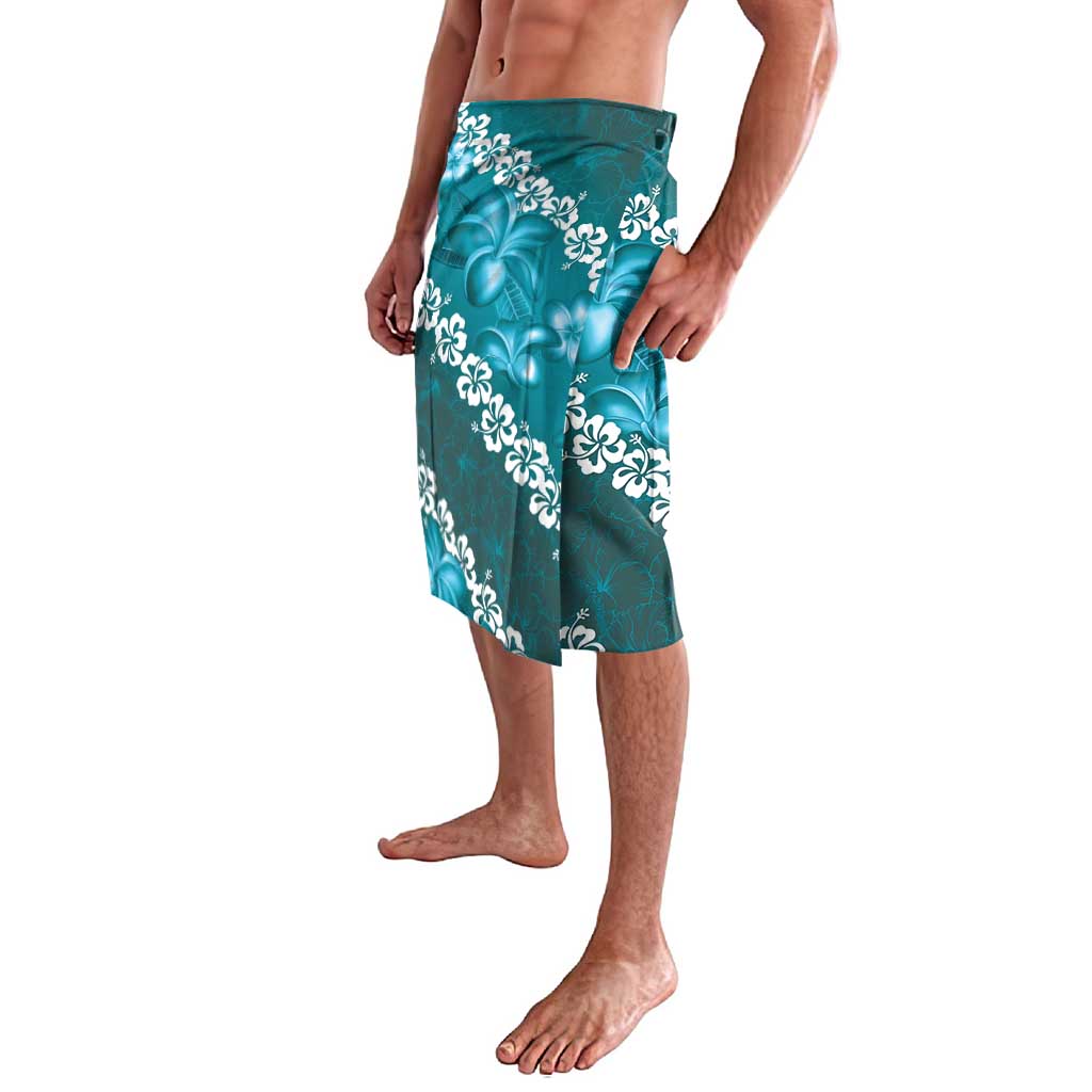 Vintage Dark Cyan Polynesia Lavalava Plumeria With Hibiscus Tropical Vibes