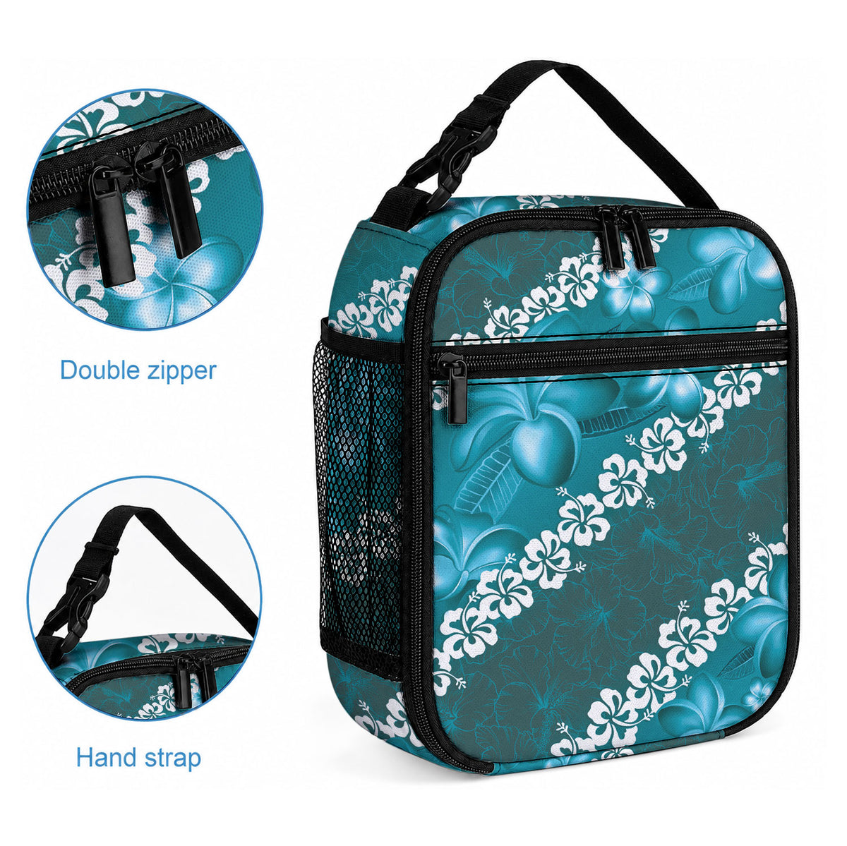 Vintage Dark Cyan Polynesia Lunch Bag Plumeria With Hibiscus Tropical Vibes LT14 - Polynesian Pride