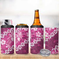 Vintage Pink Polynesia 4 in 1 Can Cooler Tumbler Plumeria With Hibiscus Tropical Vibes