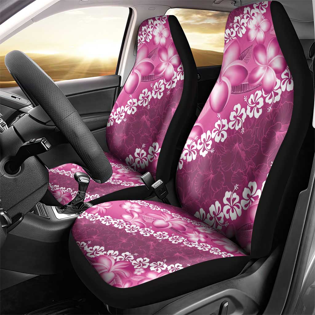 Vintage Pink Polynesia Car Seat Cover Plumeria With Hibiscus Tropical Vibes LT14 - Polynesian Pride