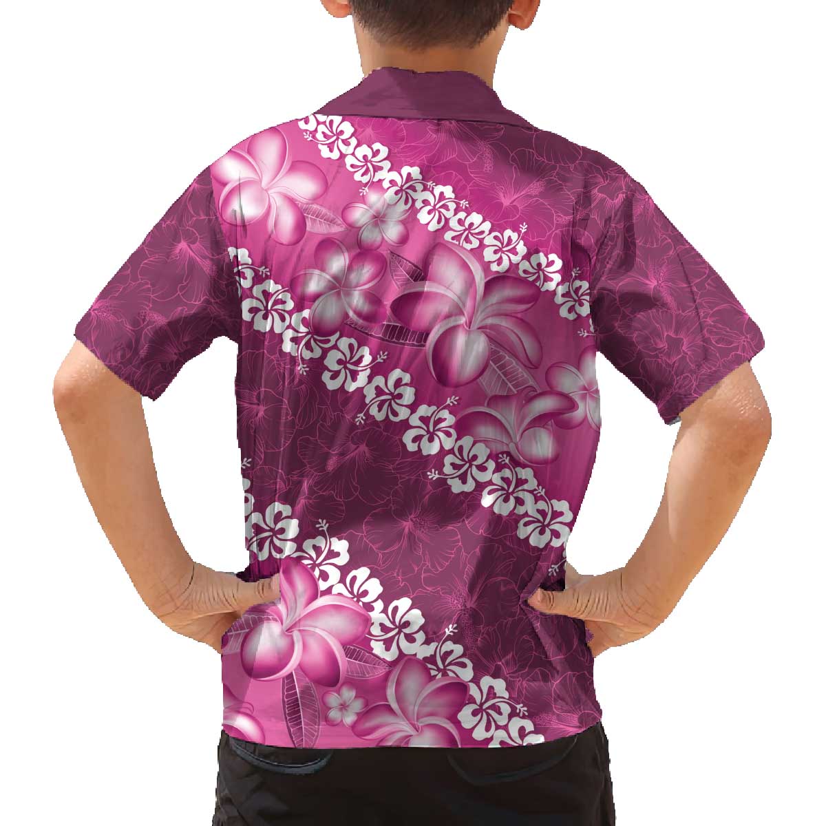 Vintage Pink Polynesia Family Matching Off The Shoulder Long Sleeve Dress and Hawaiian Shirt Plumeria With Hibiscus Tropical Vibes LT14 - Polynesian Pride