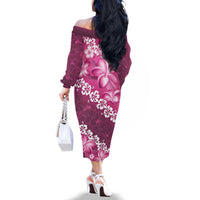 Vintage Pink Polynesia Family Matching Off The Shoulder Long Sleeve Dress and Hawaiian Shirt Plumeria With Hibiscus Tropical Vibes LT14 - Polynesian Pride
