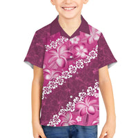 Vintage Pink Polynesia Family Matching Off The Shoulder Long Sleeve Dress and Hawaiian Shirt Plumeria With Hibiscus Tropical Vibes LT14 Son's Shirt Pink - Polynesian Pride