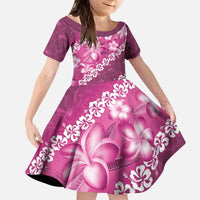 Vintage Pink Polynesia Family Matching Puletasi and Hawaiian Shirt Plumeria With Hibiscus Tropical Vibes LT14 Daughter's Dress Pink - Polynesian Pride