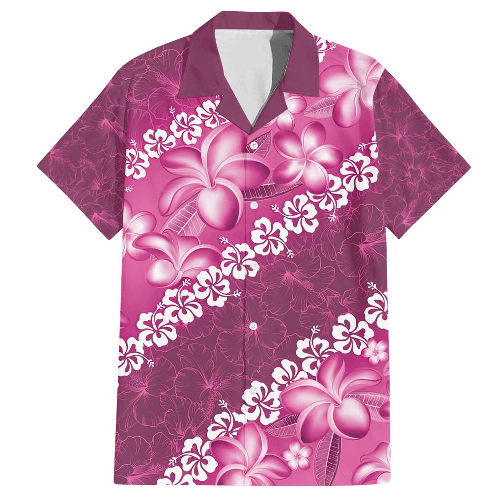 Vintage Pink Polynesia Family Matching Tank Maxi Dress and Hawaiian Shirt Plumeria With Hibiscus Tropical Vibes LT14 Dad's Shirt - Short Sleeve Pink - Polynesian Pride