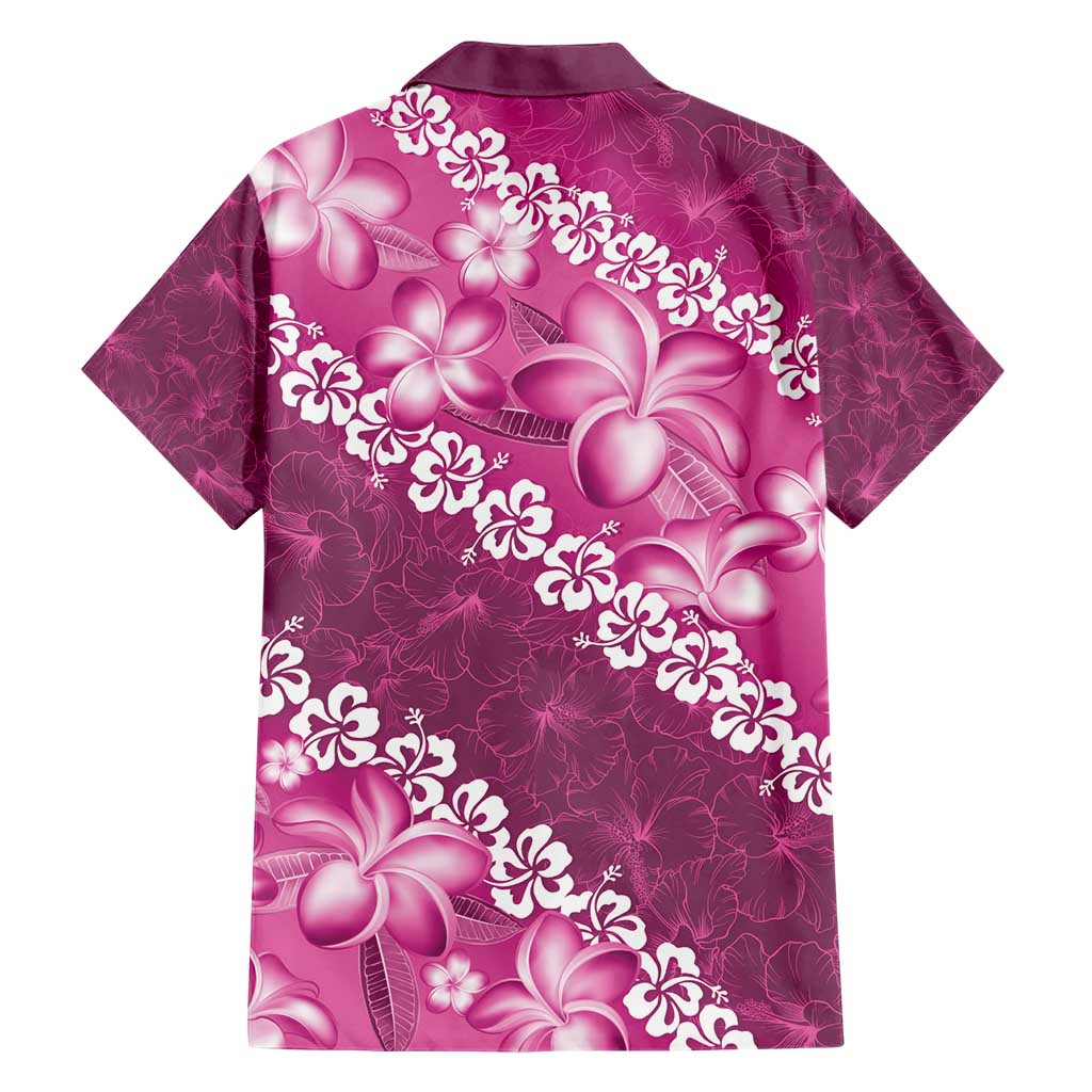 Vintage Pink Polynesia Hawaiian Shirt Plumeria With Hibiscus Tropical Vibes