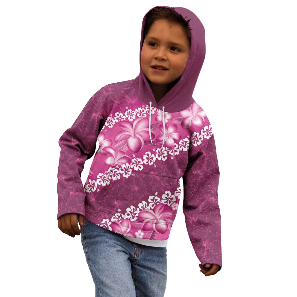 Vintage Pink Polynesia Kid Hoodie Plumeria With Hibiscus Tropical Vibes