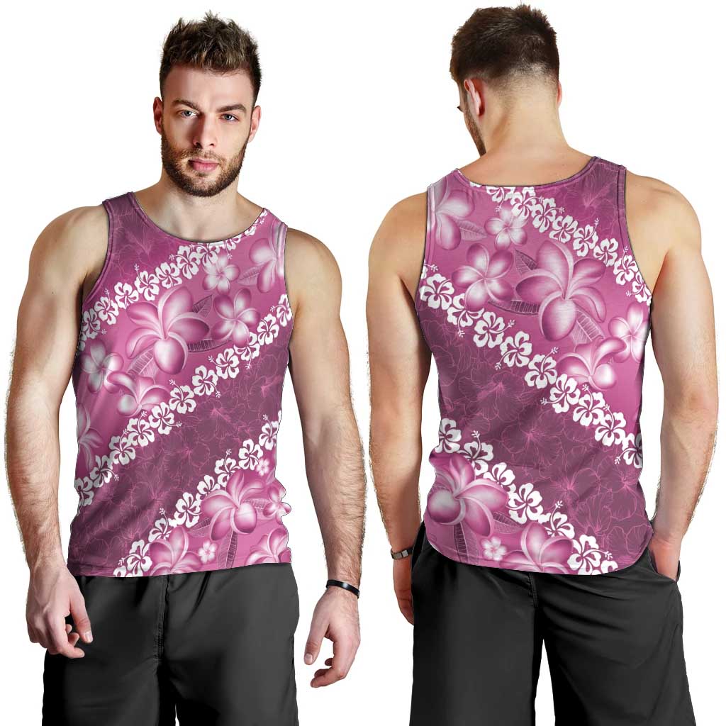 Vintage Pink Polynesia Men Tank Top Plumeria With Hibiscus Tropical Vibes