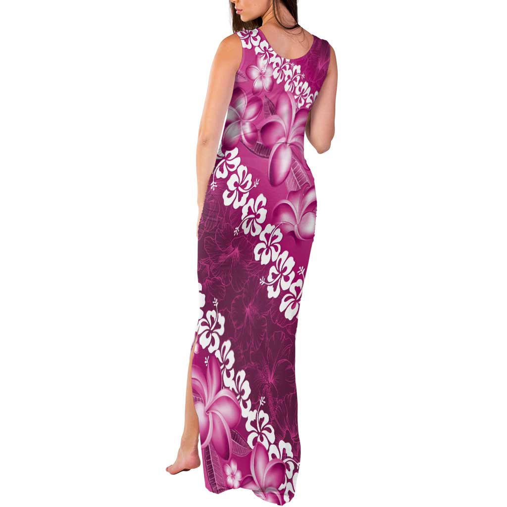 Vintage Pink Polynesia Tank Maxi Dress Plumeria With Hibiscus Tropical Vibes