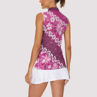 Vintage Pink Polynesia Women Sleeveless Polo Shirt Plumeria With Hibiscus Tropical Vibes