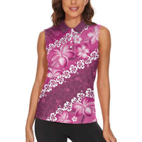 Vintage Pink Polynesia Women Sleeveless Polo Shirt Plumeria With Hibiscus Tropical Vibes
