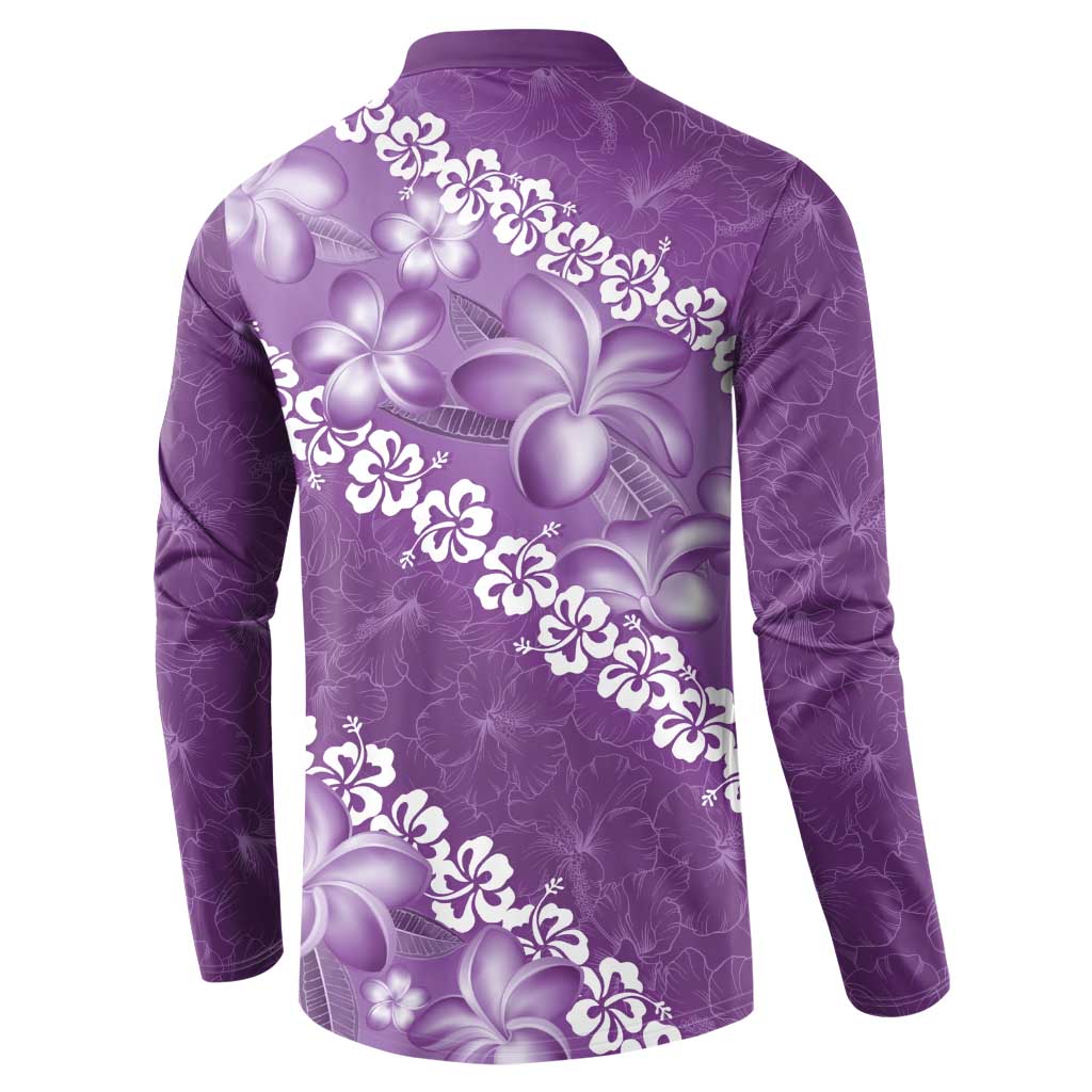 Vintage Purple Polynesia Button Sweatshirt Plumeria With Hibiscus Tropical Vibes