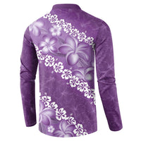 Vintage Purple Polynesia Button Sweatshirt Plumeria With Hibiscus Tropical Vibes