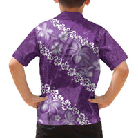 Vintage Purple Polynesia Family Matching Off The Shoulder Long Sleeve Dress and Hawaiian Shirt Plumeria With Hibiscus Tropical Vibes LT14 - Polynesian Pride