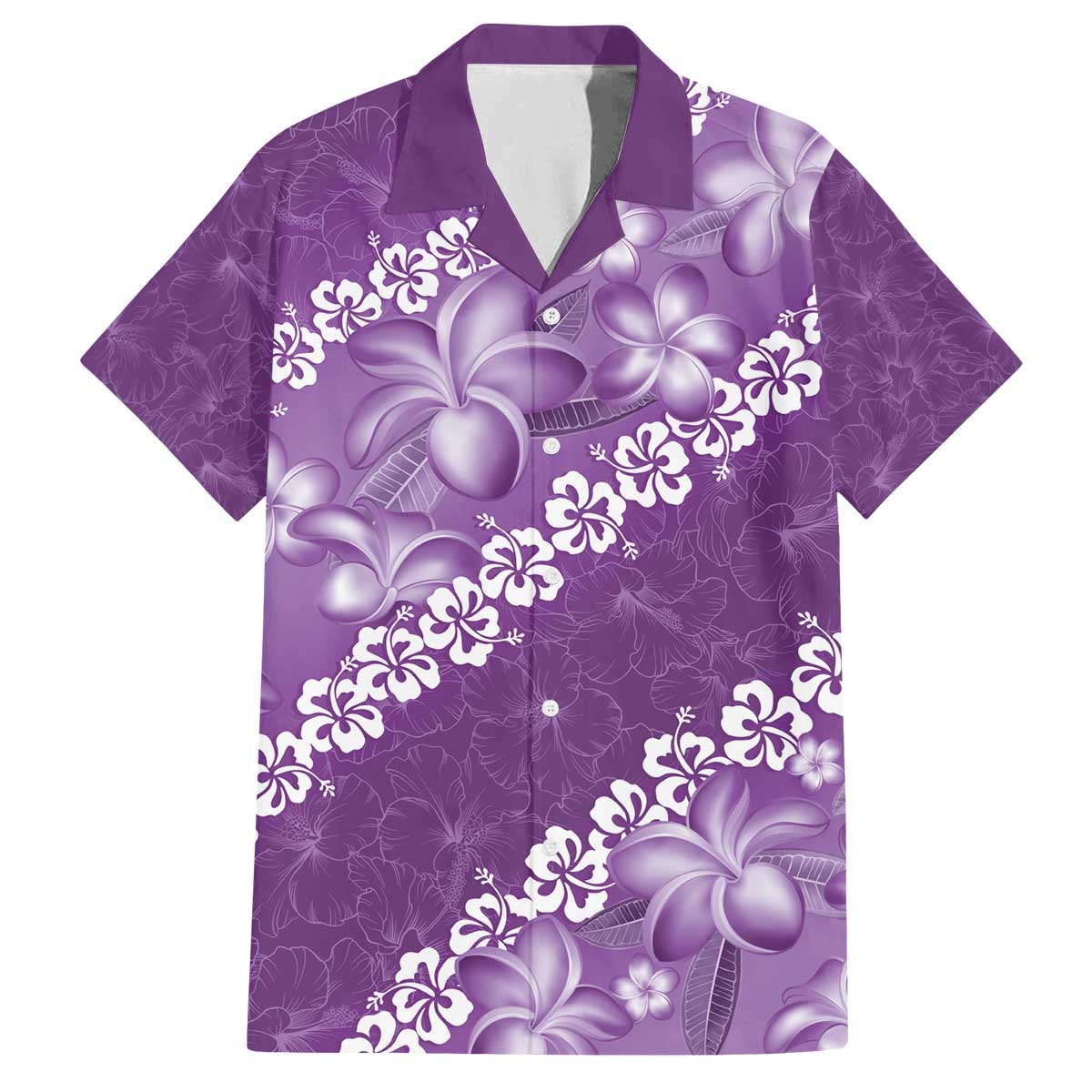 Vintage Purple Polynesia Family Matching Off The Shoulder Long Sleeve Dress and Hawaiian Shirt Plumeria With Hibiscus Tropical Vibes LT14 Dad's Shirt - Short Sleeve Purple - Polynesian Pride