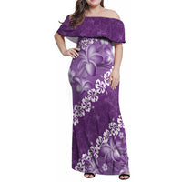 Vintage Purple Polynesia Family Matching Off Shoulder Maxi Dress and Hawaiian Shirt Plumeria With Hibiscus Tropical Vibes