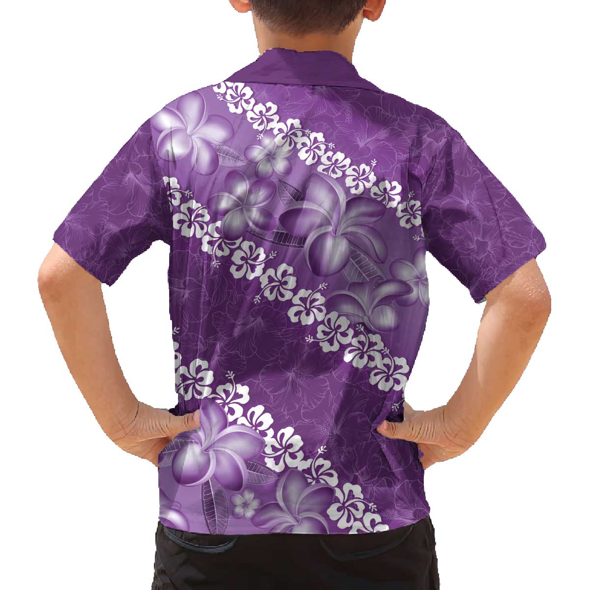 Vintage Purple Polynesia Family Matching Off Shoulder Short Dress and Hawaiian Shirt Plumeria With Hibiscus Tropical Vibes LT14 - Polynesian Pride