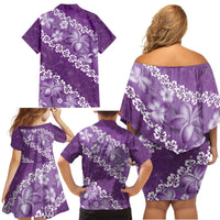 Vintage Purple Polynesia Family Matching Off Shoulder Short Dress and Hawaiian Shirt Plumeria With Hibiscus Tropical Vibes LT14 - Polynesian Pride
