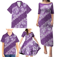 Vintage Purple Polynesia Family Matching Puletasi and Hawaiian Shirt Plumeria With Hibiscus Tropical Vibes LT14 - Polynesian Pride